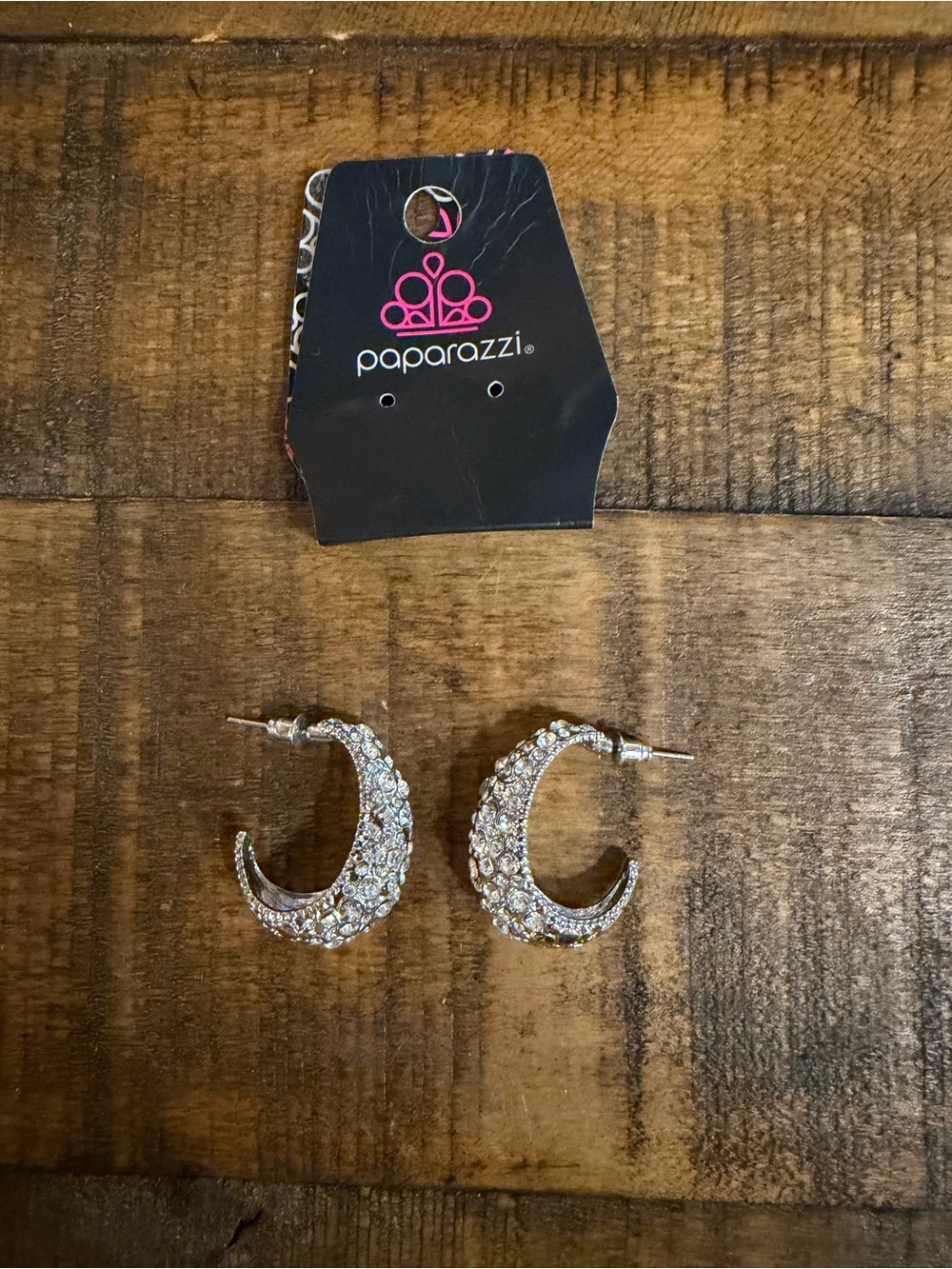 Paparazzi Silver Pave Crescent Hoop Earrings